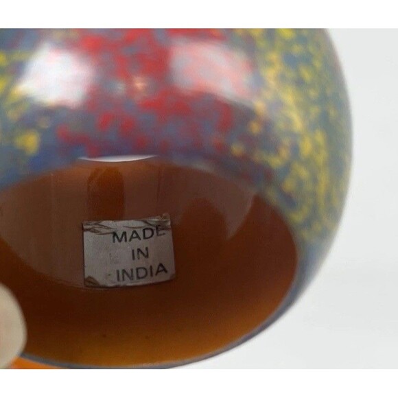 Set of 4 Boho Splatter Paint Multicolor Lacquered Wooden Napkin Rings Colorful - Picture 2 of 10